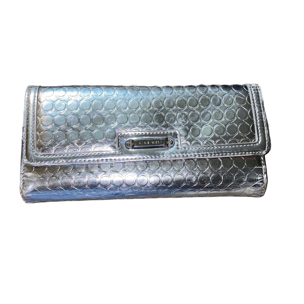 Nine West Silver Metallic Trifold Envelope Wallet with back zipper compartment